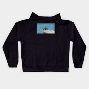 Double-Crested Cormorant With Its Wings Spread Kids Hoodie